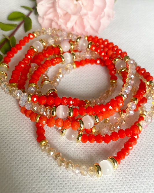 Flame orange crystal glass beaded bracelet