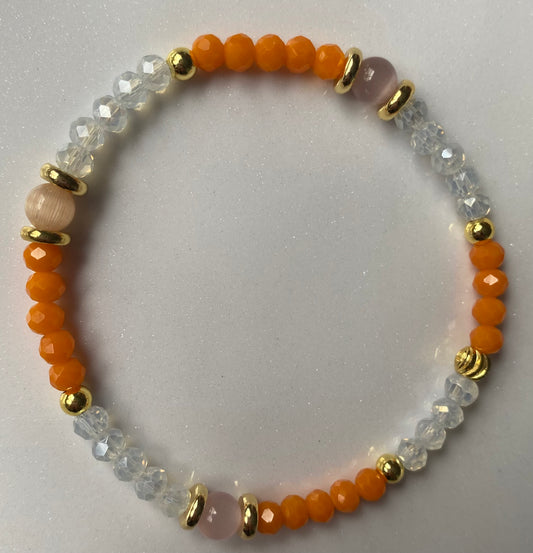 Orange and White Beaded Bracelet
