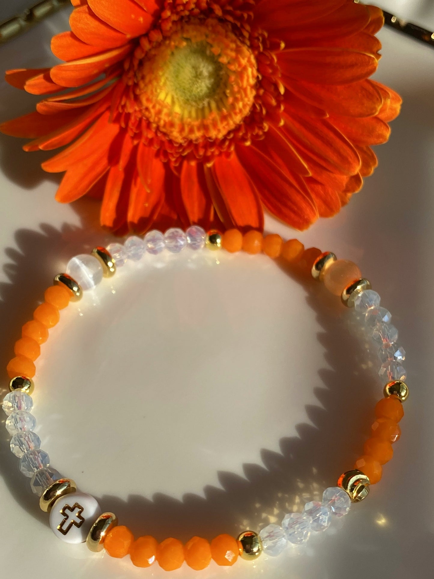 Orange Crystal Beaded Bracelet